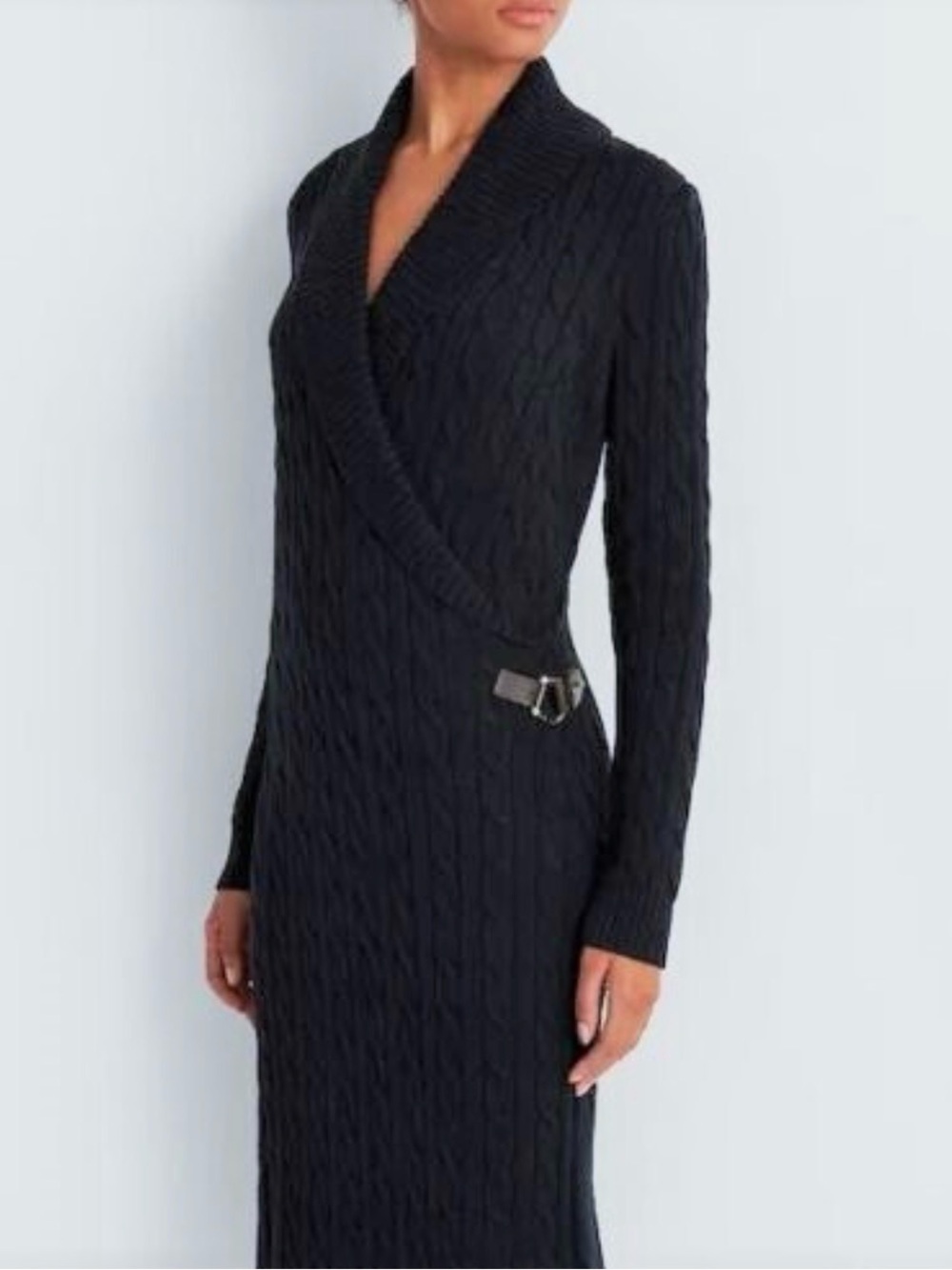 Lauren Ralph Lauren Black label Sweater Dress Navy gassed cable-knit wrap dress